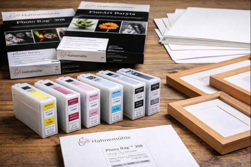 Materiais essenciais para uma impressão de qualidade. O papel adequado e tintas de pigmento mineral.