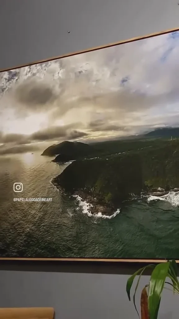 Vista parcial do quadro com paisagem da Costa Sul de São Sebastião, na capa do vídeo de Zedu / Deep Drone.
